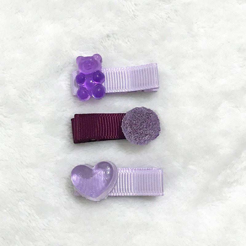 其他材質 嬰兒手鍊/飾品 紫色 - 小熊軟糖 - 葡萄(3入) 全包布手工髮夾 / 寶寶髮飾 / 兒童髮飾