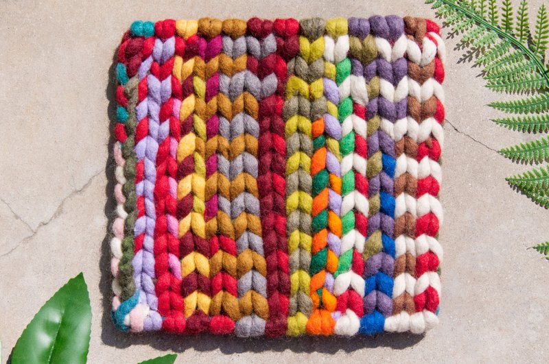 Ethnic style forest wool felt pot mat, rainbow placemat, potholder-colorful rainbow candy color stripe weaving - Place Mats & Dining Décor - Wool Multicolor