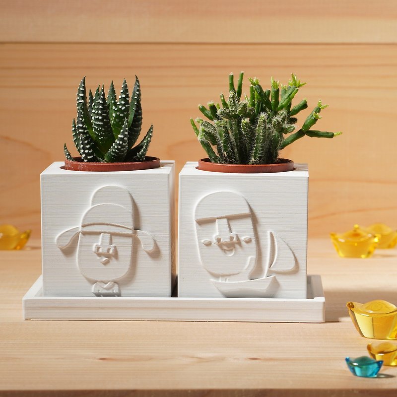 [Promotion Gift] Promotion & Shunfeng Moai | Succulents Cement Potted Plants | Customized Gifts - Plants - Cement White