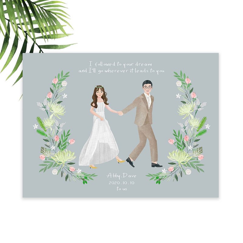 Wedding Invitation with Floral Illustrator|Color-like Painting + Floral Elements| Morandi Blue|Electronic File|Free Mobile Phone Wallpaper - Digital Portraits, Paintings & Illustrations - Other Materials 