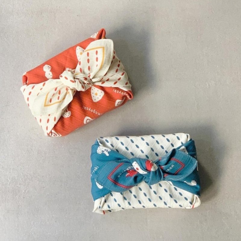 Kyoto Furoshiki Wrapping Cloth - Japanese Motif Medium Cloth - Bento (Orange/Blue) - ผ้าเช็ดหน้า - ผ้าฝ้าย/ผ้าลินิน 