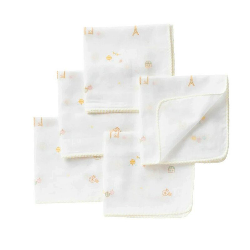【Japan OP mini】Cotton Gauze Towel/Handkerchief 5-Pack Eiffel Tower - ผ้ากันเปื้อน - ผ้าฝ้าย/ผ้าลินิน 