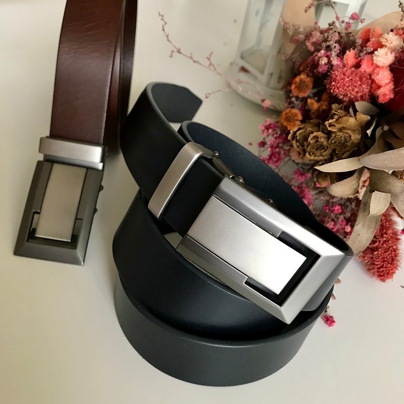 Italian vegetable-tanned cowhide automatic buckle belt belt 31mm wide handmade design gift - Belts - Genuine Leather 