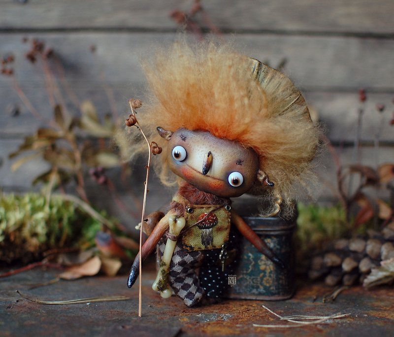 Fantasy collectible sculpture, strange forest creature, textile doll Fly Agaric - ตุ๊กตา - วัสดุอื่นๆ 
