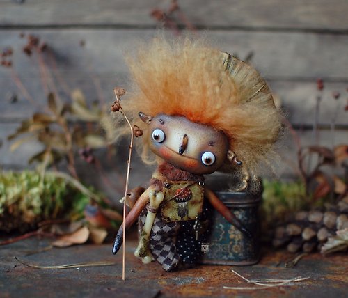 Mandragora Bestiary Fantasy collectible sculpture, strange forest creature, textile doll Fly Agaric