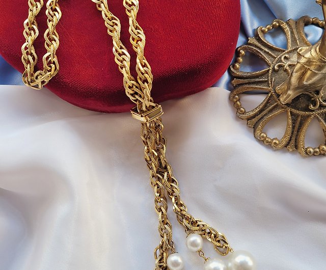 American Western Antique Jewelry/Golden String Twist Pearl Fringe