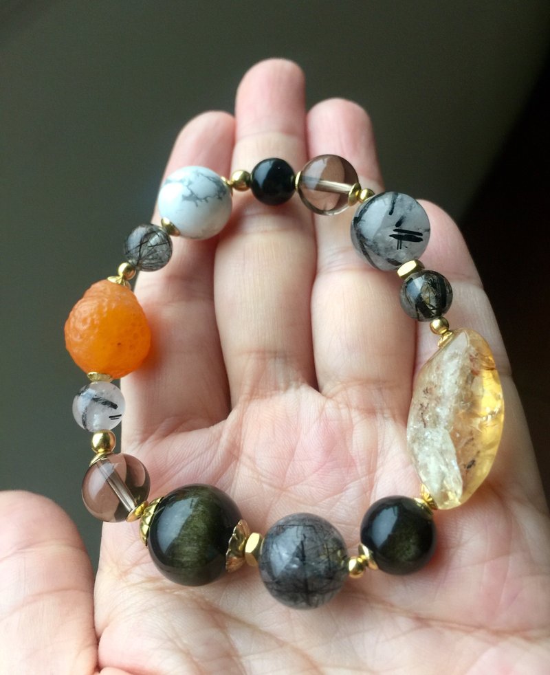 ||Custom Orders|| Sea Chakra Manipura Energy Bracelet. Citrine/black crystal, etc. - Bracelets - Crystal Black