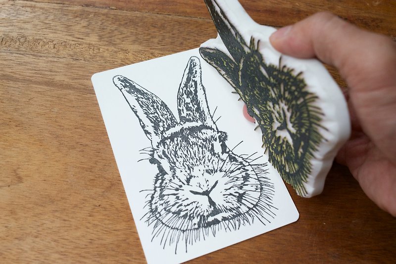 Rabbit Handprinted Postcard - Stamps & Stamp Pads - Paper White