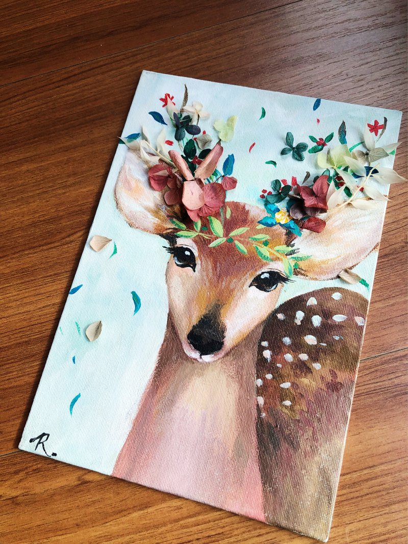 Illustration of animals/flower dancing girl/dry flower material collage - Illustration, Painting & Calligraphy - Cotton & Hemp 