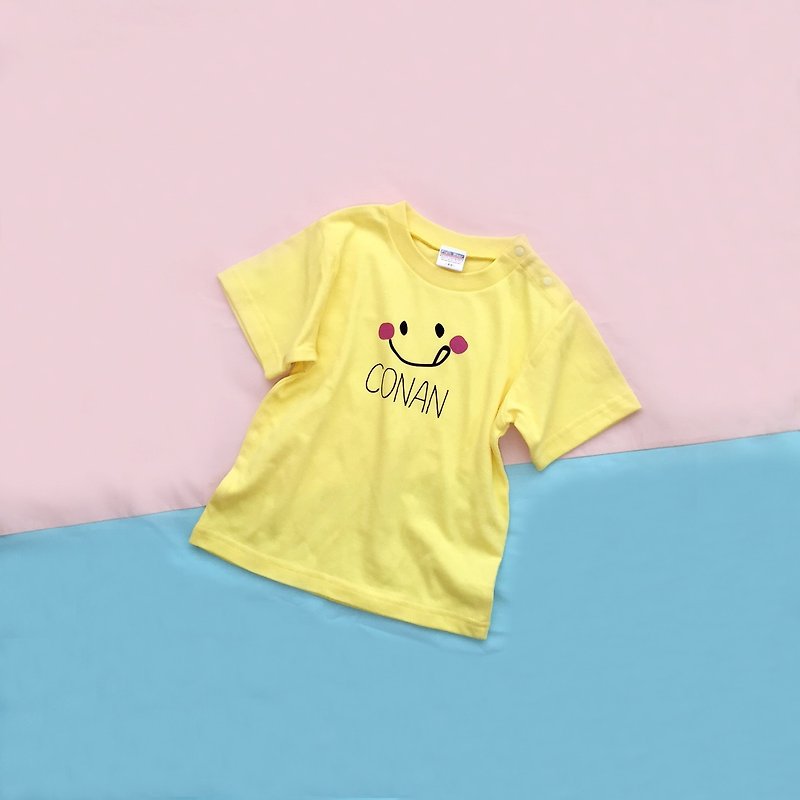 Customized Name/Customized Smile Face Baby Short Sleeve Shoulder Button T-Shirt T-SHIRT - Other - Cotton & Hemp Multicolor