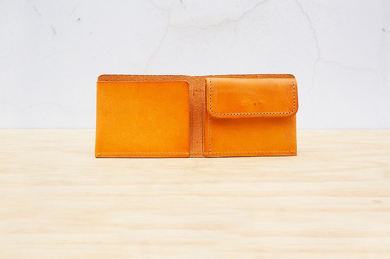 New leather の mini change short clip (customizable lettering) - กระเป๋าสตางค์ - หนังแท้ สีส้ม
