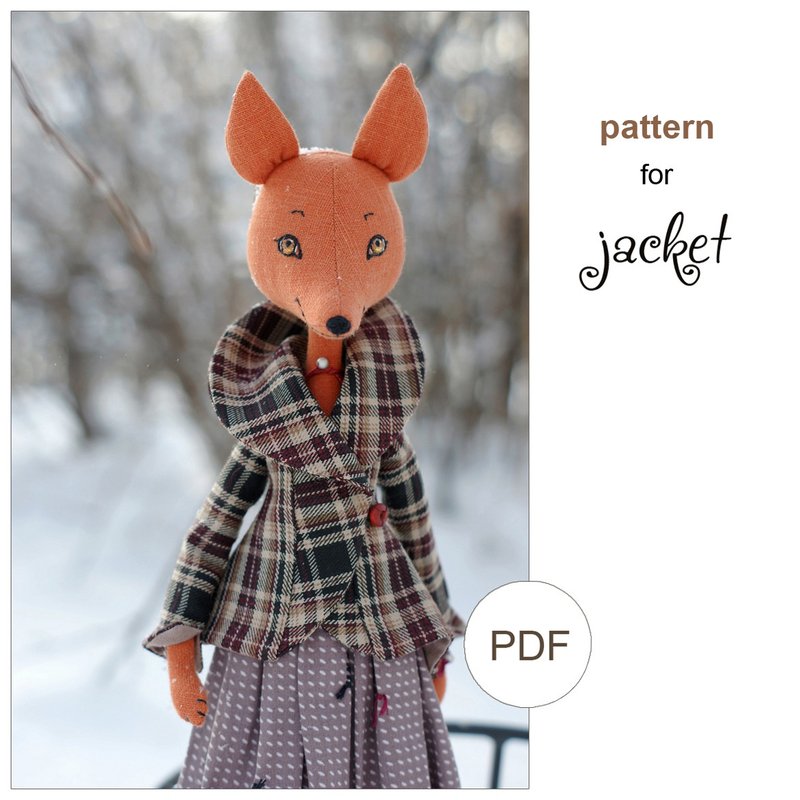 Doll clothes pattern - boho jacket for doll fox - making soft animal toy - pdf d - 手工藝教學/工具書 - 其他材質 