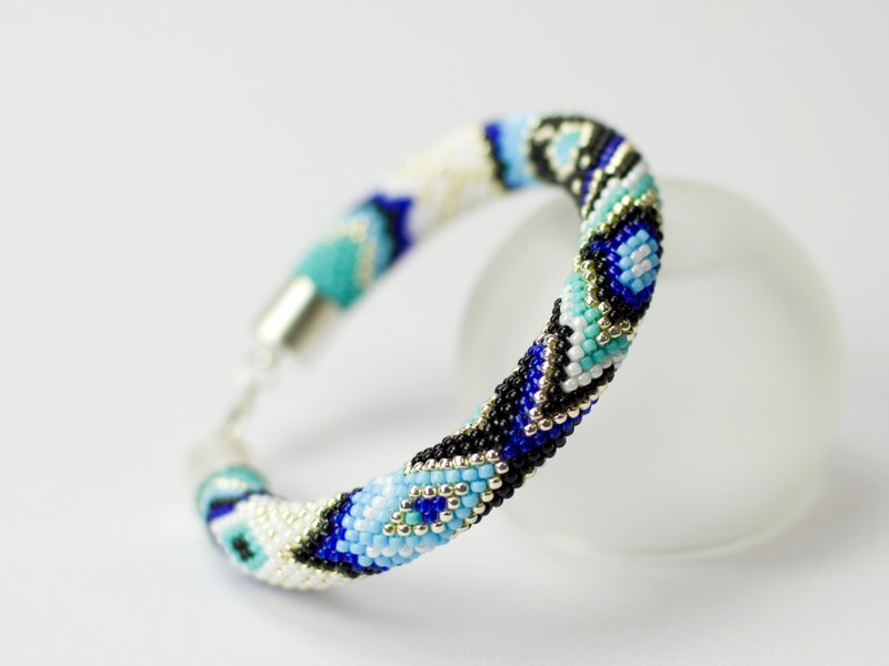 Jewelry making kit, Bead crochet kit, Diy kit for adults, Beaded bracelet diy - Knitting, Embroidery, Felted Wool & Sewing - Glass Blue