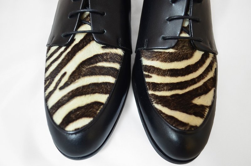 ITA BOTTEGA[Made in Italy] Italian leather black zebra print British gentleman shoes - รองเท้าอ็อกฟอร์ดผู้หญิง - หนังแท้ สีดำ