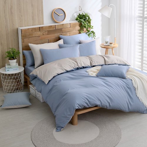 OLIVIA 原創設計寢具 BASIC 2 戀藍X卡米灰 300織精梳長絨棉/床包被套組/ 台灣製
