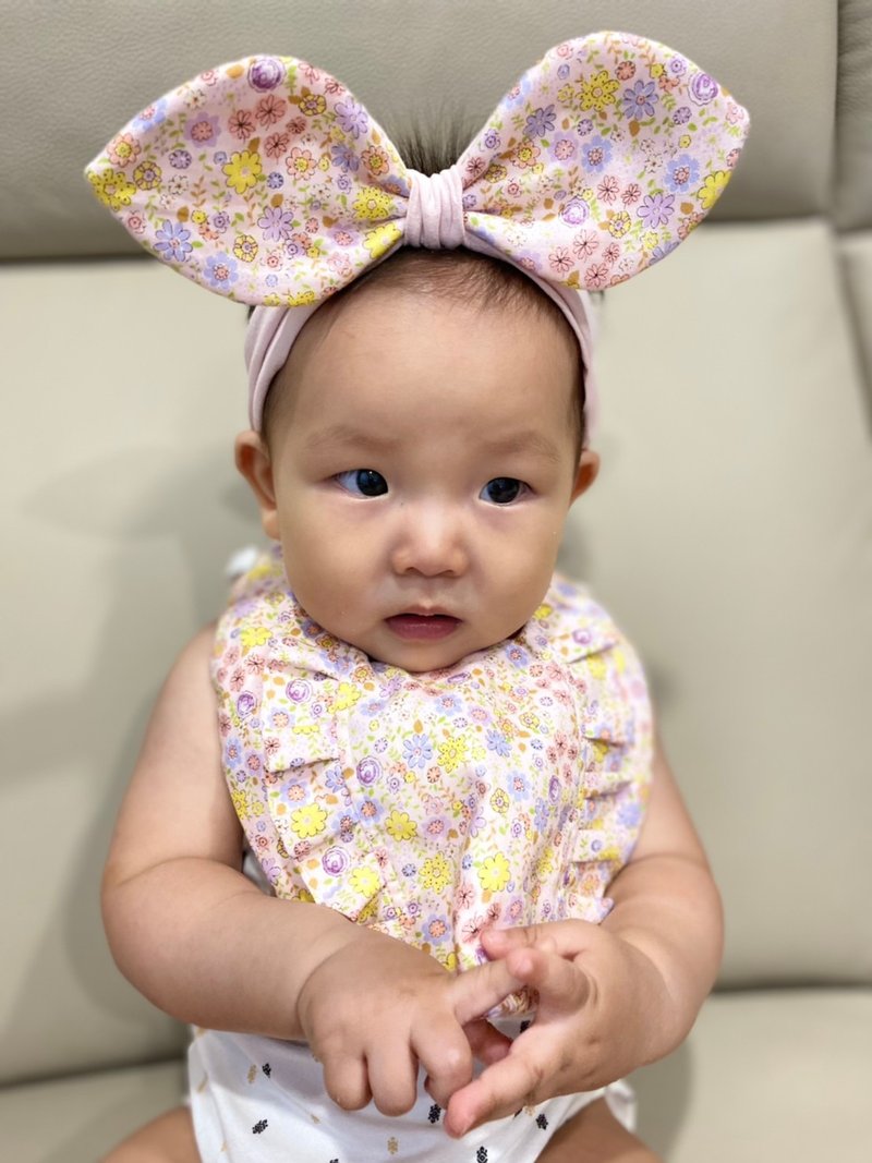 [Princess Alice Flower-Two Available] Lotus Leaf Lace Little Princess Bib + QQ Water Drop Three-dimensional Bow - Baby Hats & Headbands - Cotton & Hemp Pink