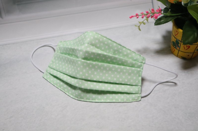 Light green dot four-fold yarn three-dimensional environmental protection mask can be washed and reused (children ~ adults) - Face Masks - Cotton & Hemp Green