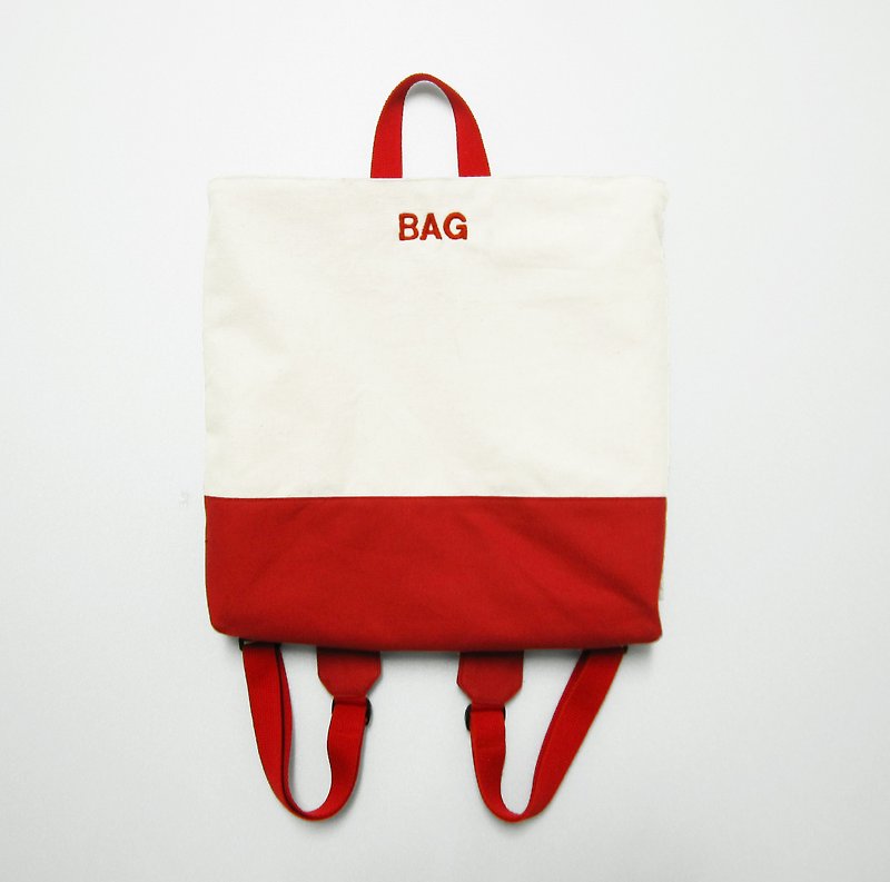 方方紅紅的後背包-BAG(刺繡部分可更改 介紹有說明) - 背囊/背包 - 棉．麻 紅色