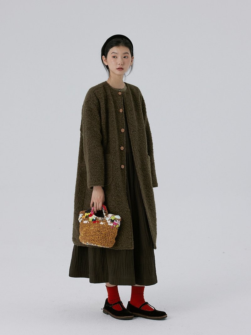 Reversible Seaweed Green Wool Long Coat with Scarf - Women's Casual & Functional Jackets - Wool Multicolor