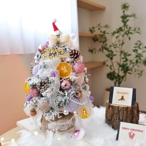 Leisure-r閒暇人‧花藝設計 模擬植絨下雪聖誕樹 夢幻珍珠款 可愛香橙 43cm高