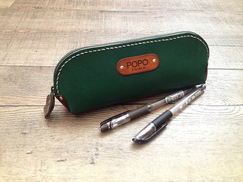 POPO│Forest Green│Leather Pen Bag│ - กล่องดินสอ/ถุงดินสอ - หนังแท้ สีเขียว