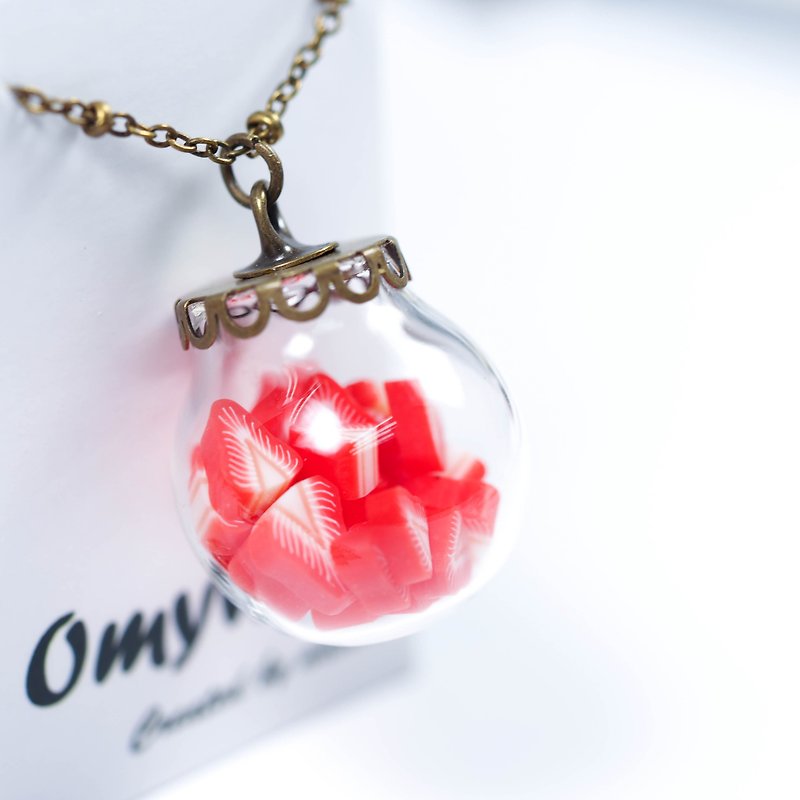 愛家作- OMYWAY水果士多啤梨草莓透明玻璃球復古青古銅色頸鏈 2cm - 頸圈項鍊 - 玻璃 白色
