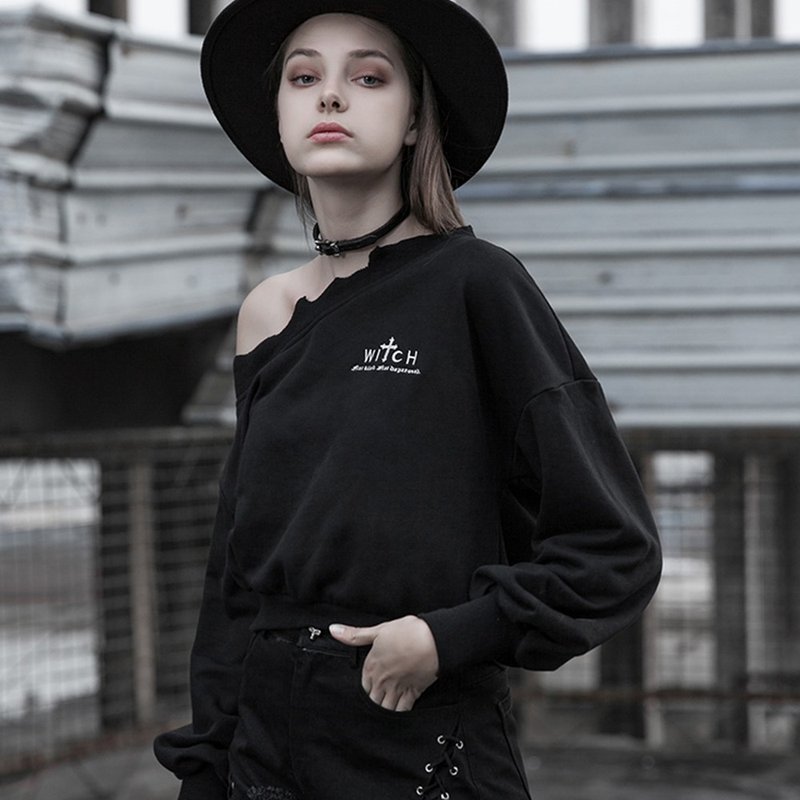 Street Witch Rock Strapless Sweatshirt - Women's Tops - Other Materials Black