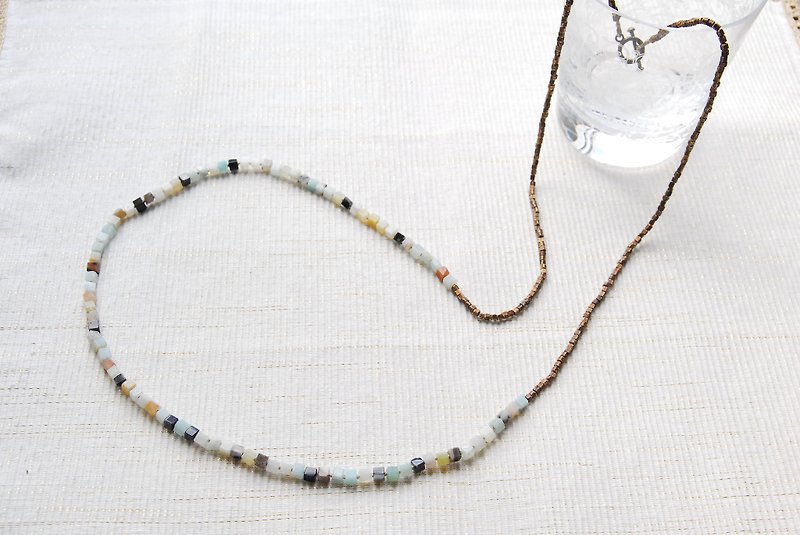 MIX Amazonazite and Brass Beads Necklace - สร้อยคอ - เครื่องประดับพลอย สีน้ำเงิน