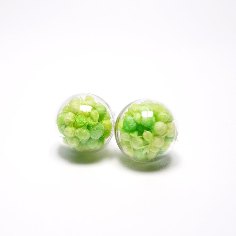 A Handmade Xia grass green with yellow glass ball earrings mini stars - ต่างหู - พืช/ดอกไม้ 