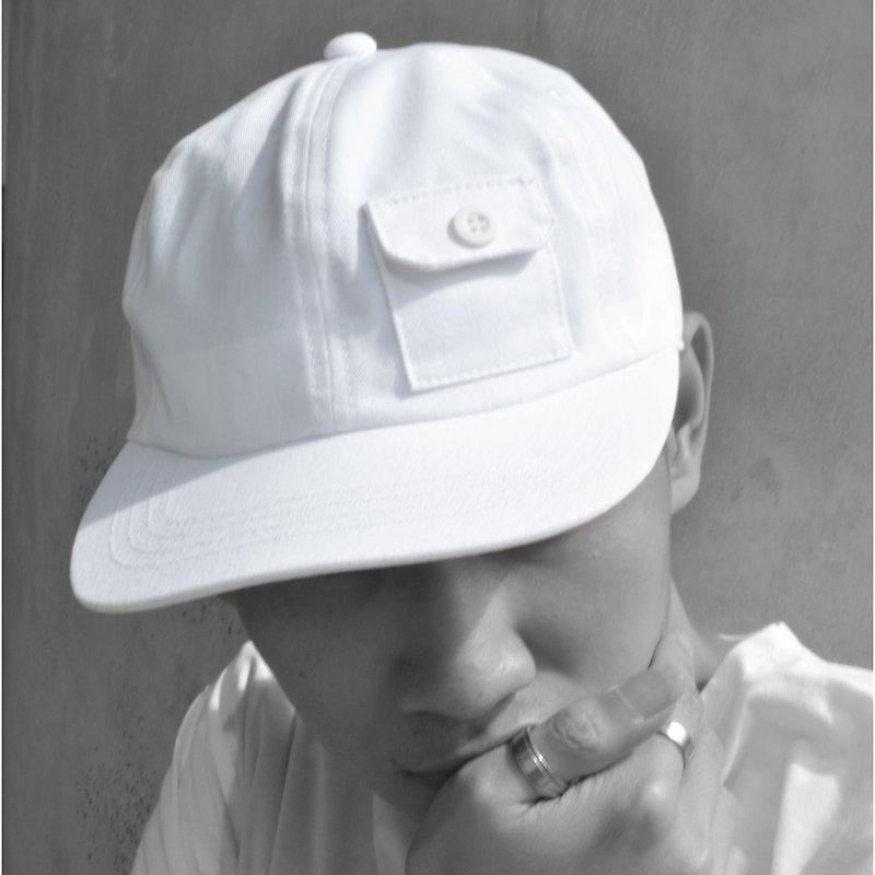 "Ben" White Pocket and Botton cap - Hats & Caps - Cotton & Hemp White