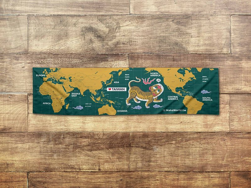 世界地図で作ったスポーツタオルを作る（緑地の日タイガーニャーコールA） - タオル・バスタオル - ポリエステル 