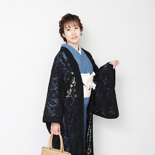 fuukakimono 羽織 蕾絲 外套 外罩 和服 Haori F size 黒色 單品