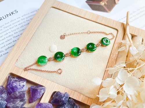Pine St. Jewelry 松樹街輕奢珠寶 18K純金鑽石天然緬甸A貨翡翠冰花青 平安扣 手鍊 送禮