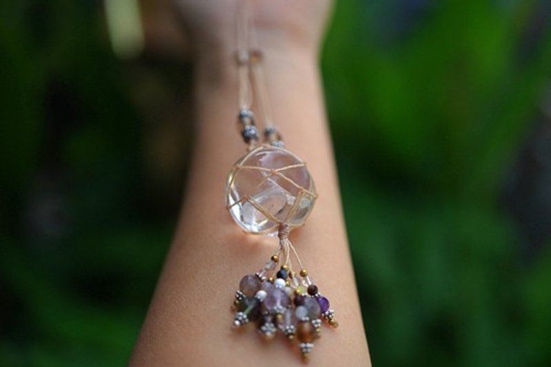 Healing Crystal Ball Macrame Necklace 1356 - สร้อยคอ - เครื่องเพชรพลอย สีใส