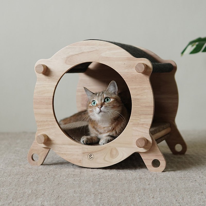 ENVY COLLECTION Capsule Log Cabin Cat Bed / Cat House Cat Scratch Board Bed - Bedding & Cages - Wood 