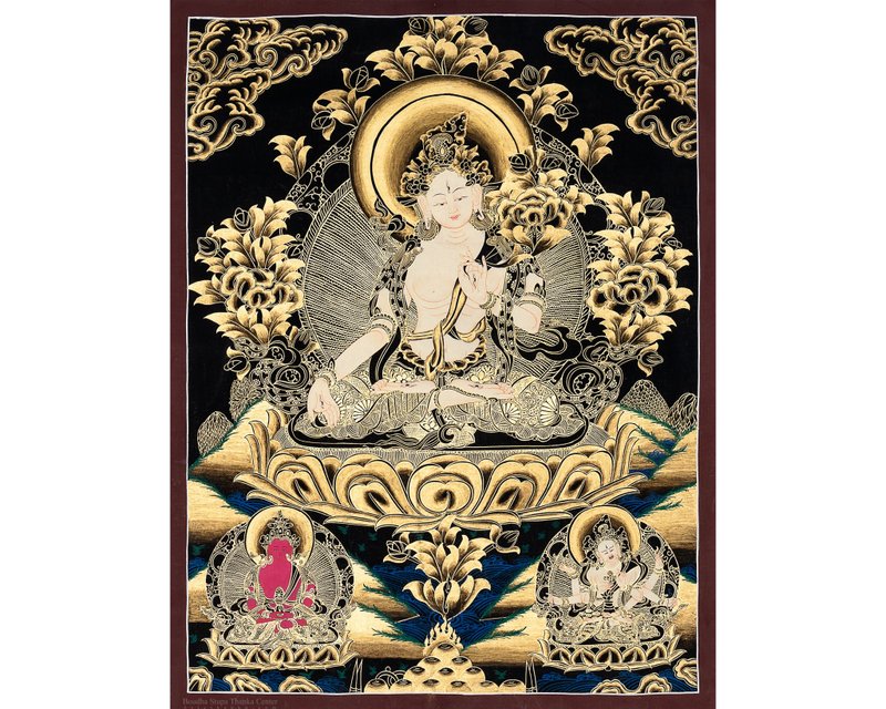 唐卡畫作 神聖白度母帶來和平與幸福 - 壁貼/牆壁裝飾 - 其他材質 多色