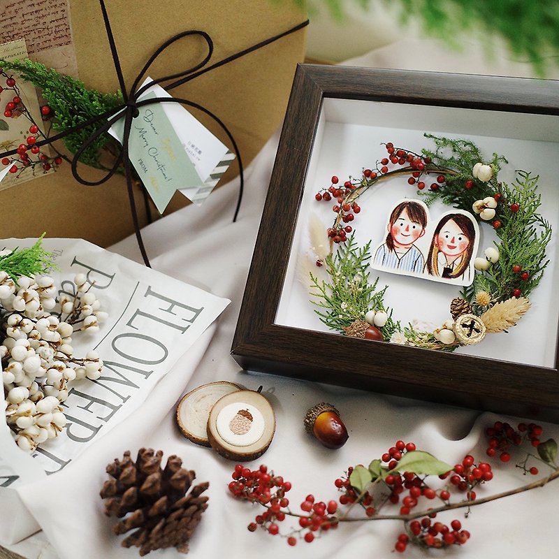 聖誕限定 / 似顏繪乾燥花圈 - 畫框/相架  - 植物．花 咖啡色