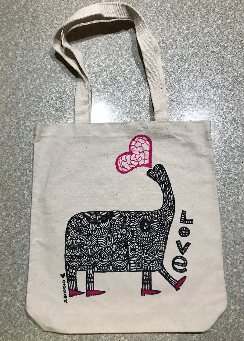 Hand-painted fabric bag with bottom - Handbags & Totes - Other Materials 