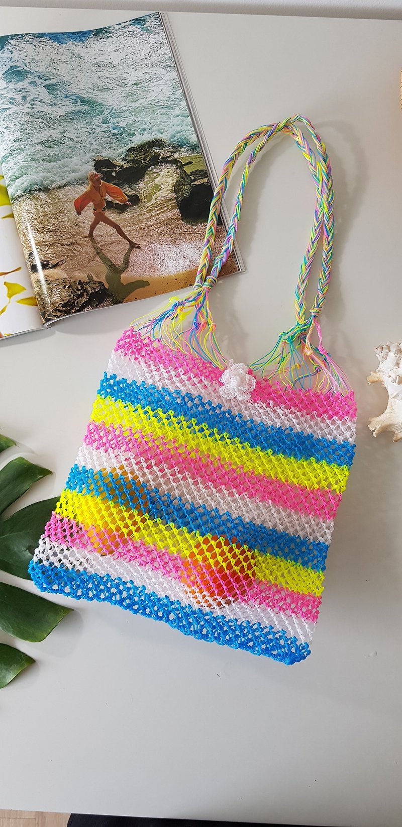 Beach Bag, White Rainbow 02 - Handbags & Totes - Waterproof Material Multicolor