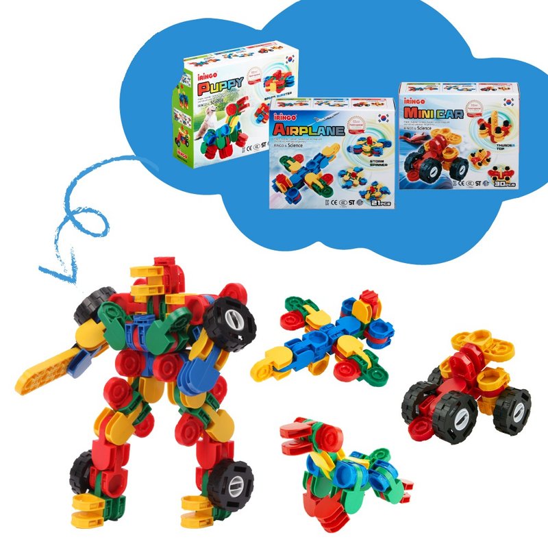 South Korea iRingo Creative 3D Building Blocks - Mini Series (Airplane + Car + Puppy) - Kids' Toys - Plastic Multicolor