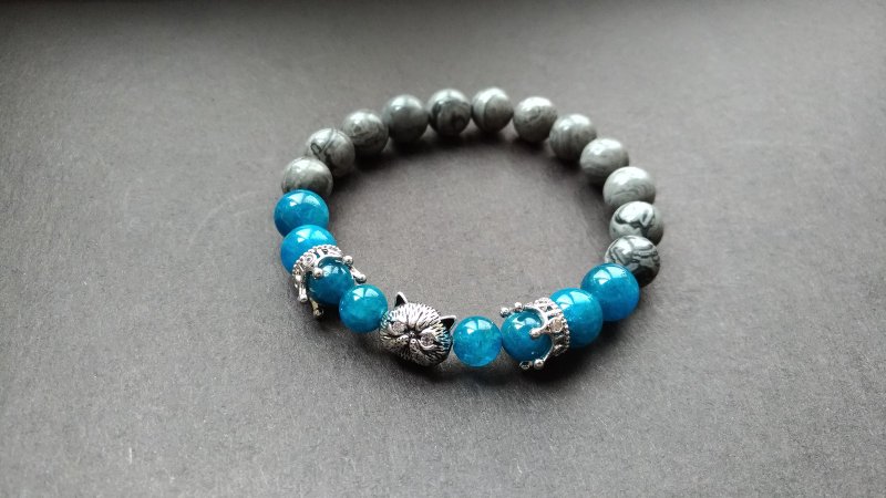 (Christmas Gift Box) (Christmas Amusement Park) (Customized Gift) Cat Prince - Blue Stone X Picasso - Bracelets - Crystal Gray