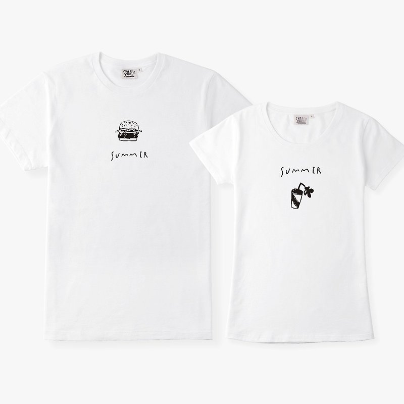 棉．麻 女 T 恤 白色 - skov 森呼吸 [可樂漢堡] 原創T恤 情侶裝 純棉休閒文藝 情侶T恤