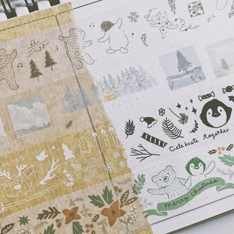 Xmas Bear & Penguin paper tape set - Washi Tape - Paper Multicolor