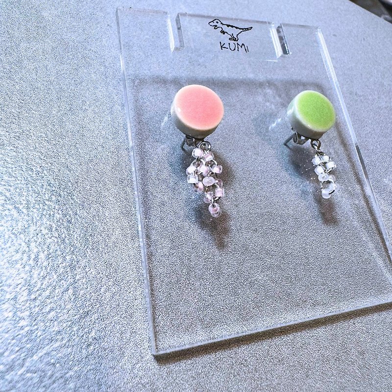 Pink and green Mino-yaki earrings - Earrings & Clip-ons - Other Materials Multicolor