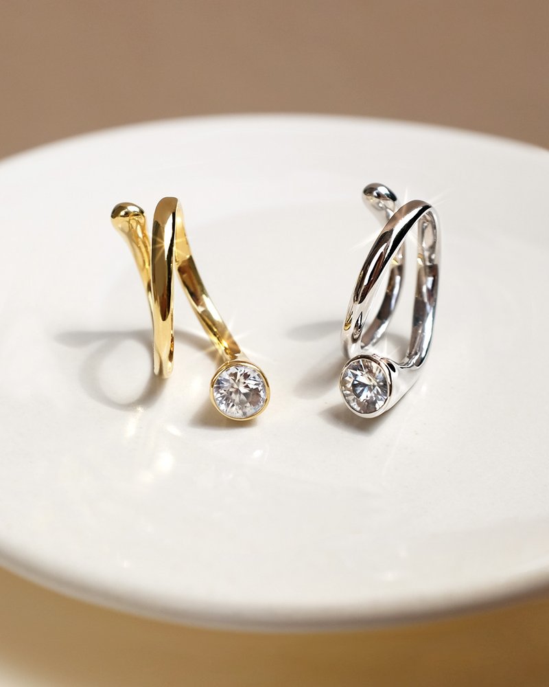 Curling Monet Ring | White Zircon Gemstone - 戒指 - 純銀 金色