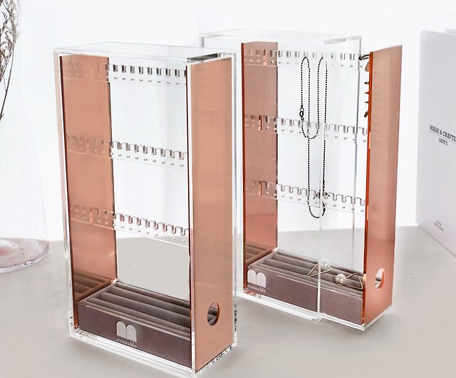 Gift 2 included] Rose Gold/dustproof jewelry earring storage box