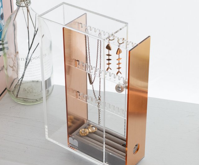 Gift 2 included] Rose Gold/dustproof jewelry earring storage box