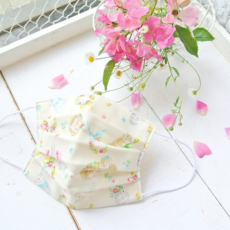 Mask to reduce cloudiness of glasses | Rabbit flower | For bunny lovers! - マスク - コットン・麻 ホワイト