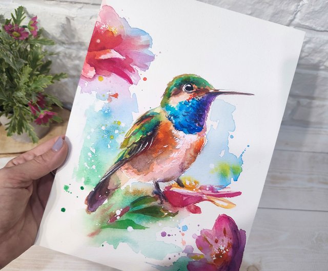 原画　ハチドリ　鳥　動物画　絵画　アクリル画　現代アート　細密画　手描き　一点物 原画 蛙 動物画 絵画 アクリル画 現代アート 細密画 手描き 一点
