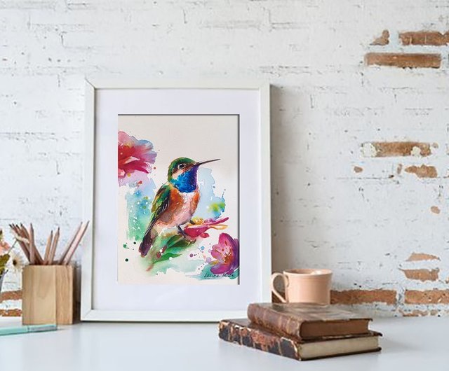 原画　ハチドリ　鳥　動物画　絵画　アクリル画　現代アート　細密画　手描き　一点物 ハチドリ ハチドリの一滴 切り板絵 切り絵 田原 草仔 通販